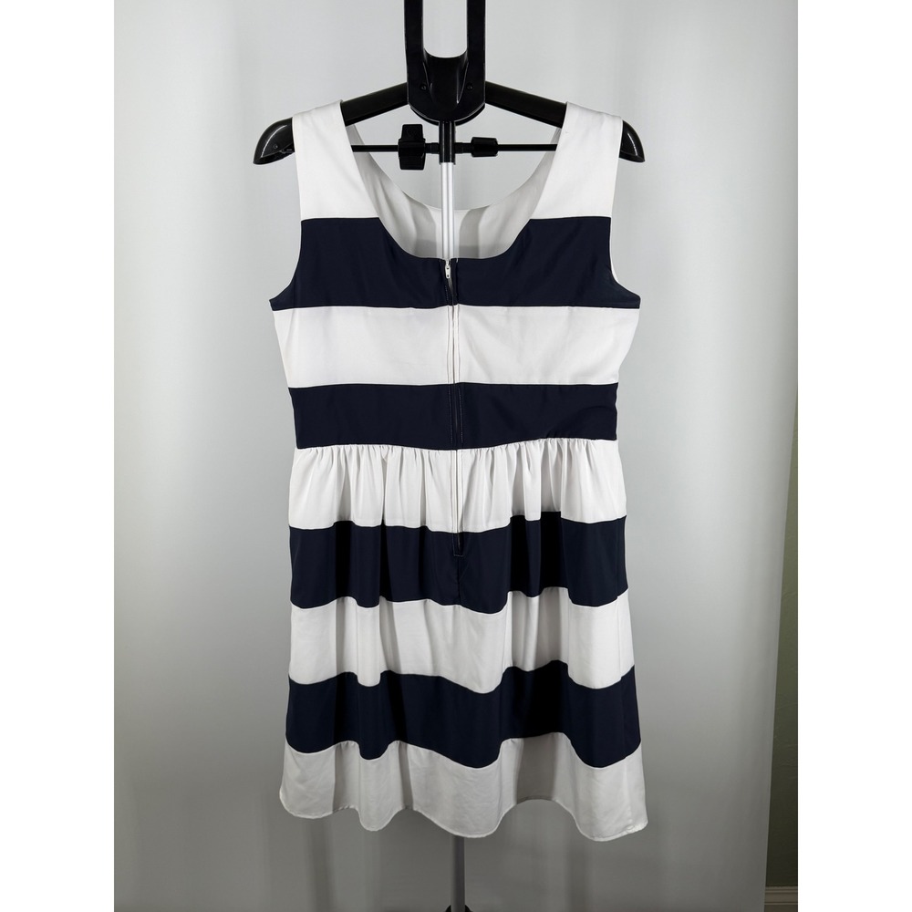 Dressbarn Womens Navy Blue White Striped Fit Flare Sleeveless Sun Dress Size 12 - Picture 3 of 6